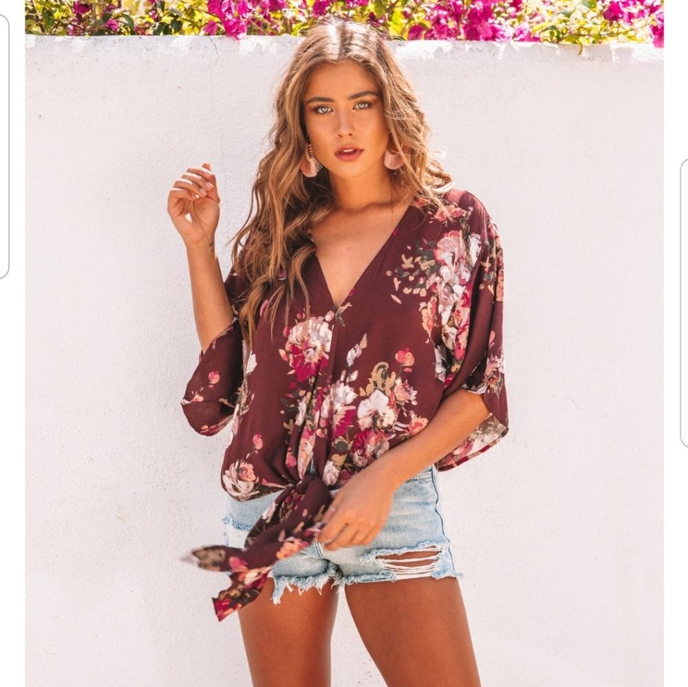 Vici LOVESTITCH Floral Tie Up Blouse